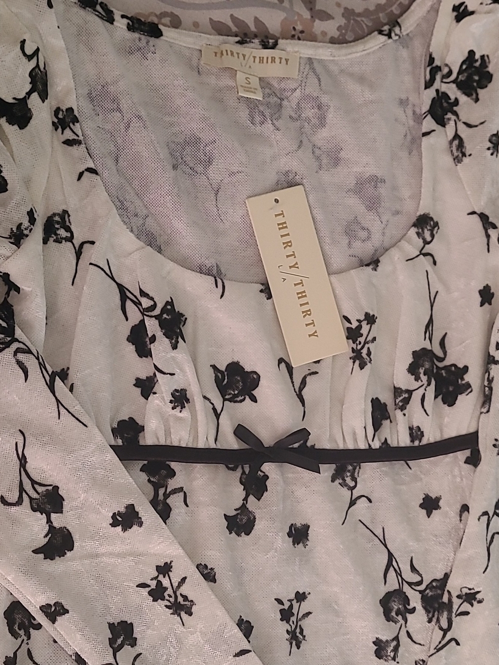 Thirty/Thirty Black Floral Print Blouse — Cream Base